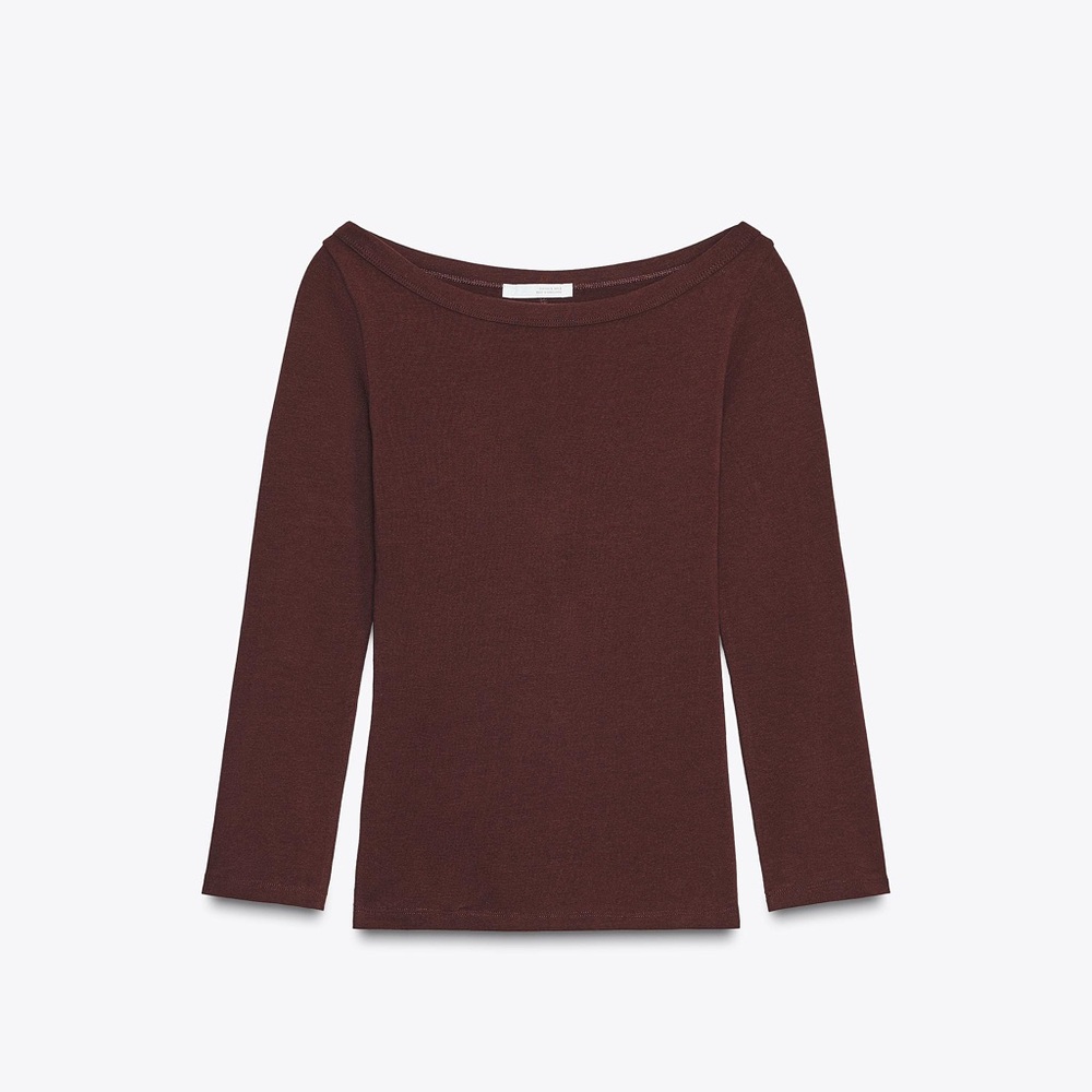 Zara BOATNECK T-SHIRT BURGUNDY